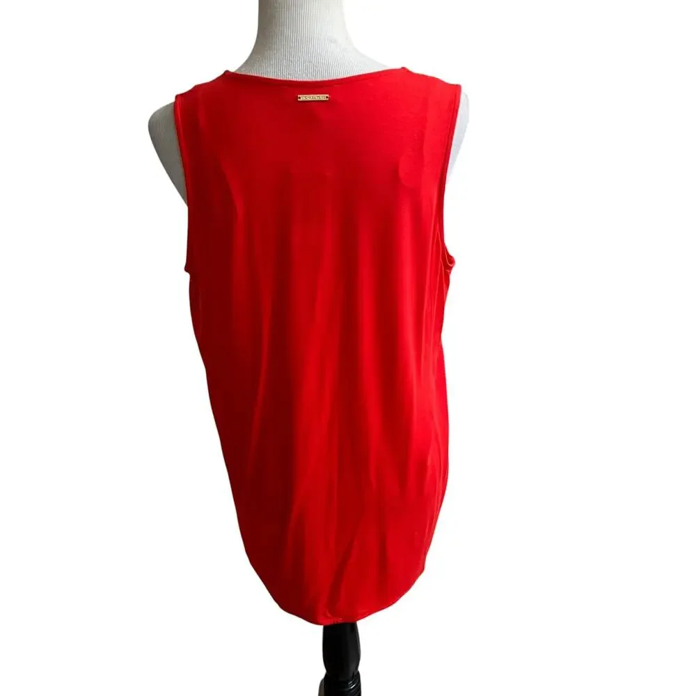 Michael Kors Tunic Top Womens Large Bright Ruby Sleeveless V Neck Office Sleek